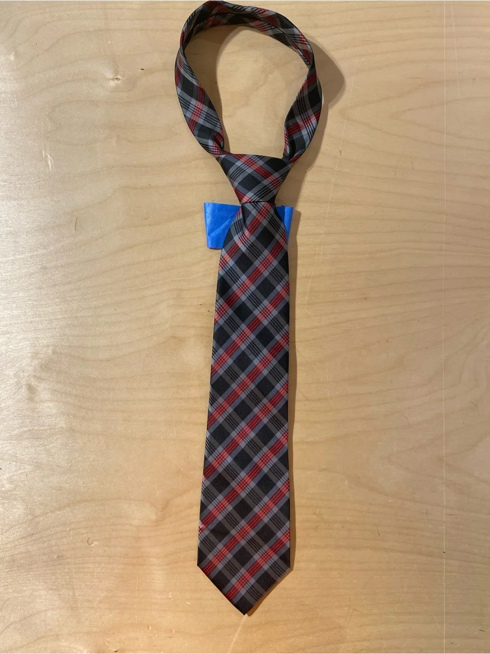 Milano Moda Classic Plaid Men's Tie in Black and Red (SJ)